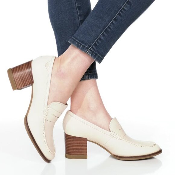 Sperry Seaport Penny Heel Women Pump Cream Leather Heeled Loafers NWOB sz 6 - Picture 16 of 16